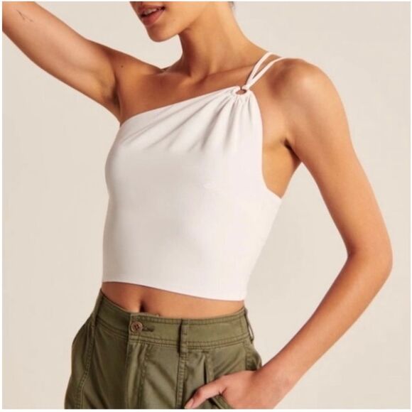 Abercrombie & Fitch White One-Shoulder Smocked Top Size Large - Picture 2 of 13